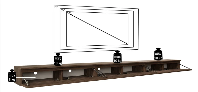 Hängender Bemmi Slim TV-Schrank 300 cm Wisconsin-Nussbaum