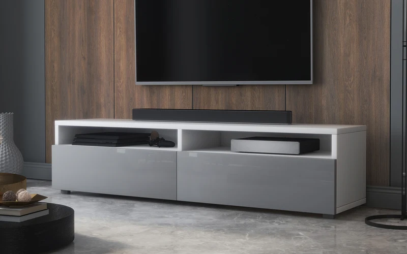 TV-Schrank mit zwei Schubladen Rednaw 140 cm Weiß matt / Grau glänzend