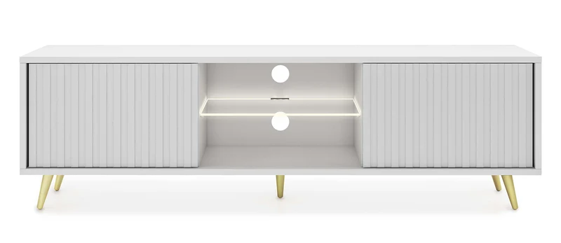 TV-Schrank Bello mit Lamellenfronten, 135 cm, weiß mit goldenen Beinen