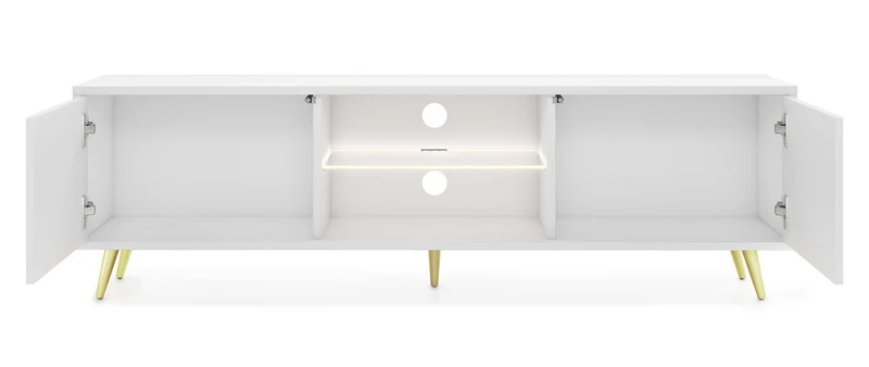 TV-Schrank Bello mit Lamellenfronten, 135 cm, weiß mit goldenen Beinen
