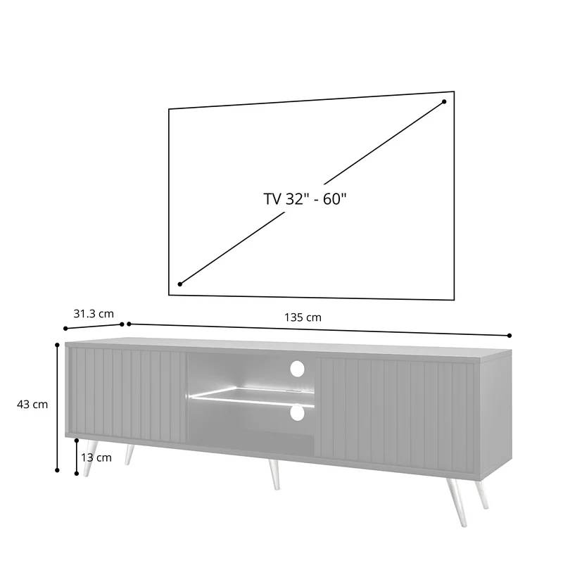 TV-Schrank Bello mit Lamellenfronten, 135 cm, weiß mit goldenen Beinen