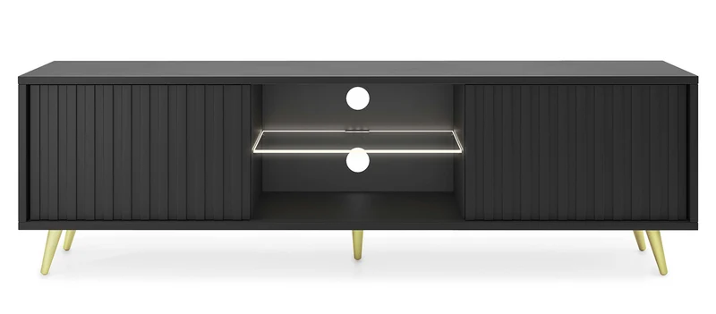 TV-Schrank Bello mit Lamellenfronten, 135 cm, schwarz mit goldenen Beinen