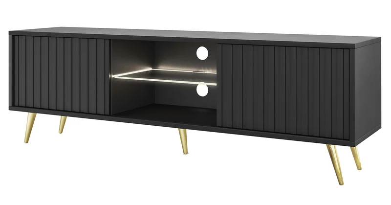 TV-Schrank Bello mit Lamellenfronten, 135 cm, schwarz mit goldenen Beinen