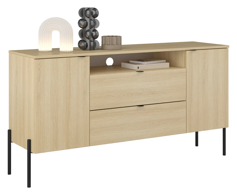 Zweiturige Kommode Ore mit zwei Schubladen, 140 cm, Lindberg-Eiche