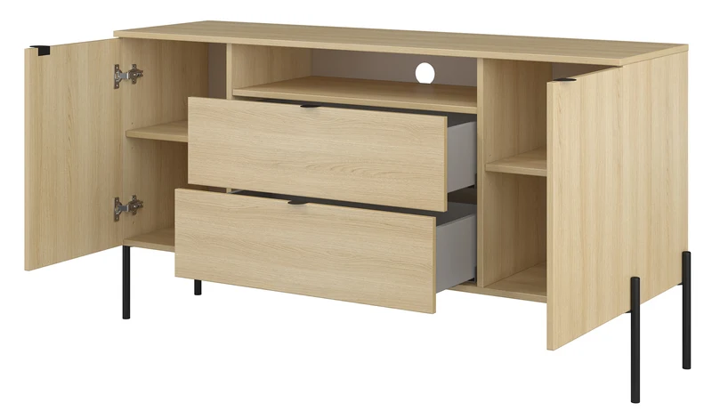 Zweiturige Kommode Ore mit zwei Schubladen, 140 cm, Lindberg-Eiche