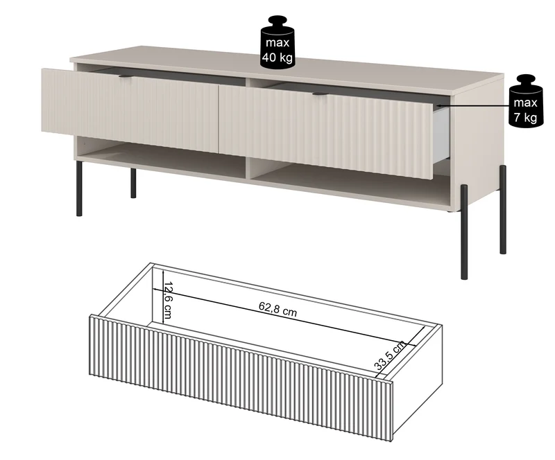 TV-Schrank Ore mit zwei Schubladen, 140 cm, Lindberg-Eiche