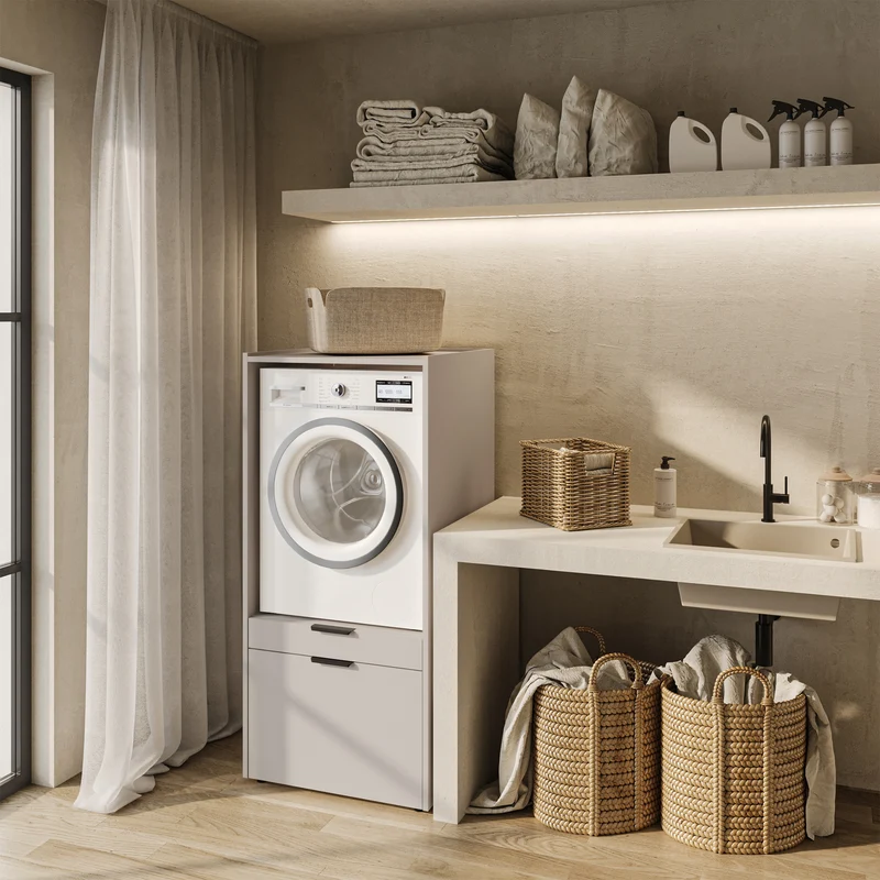 Waschmaschinenschrank Andiamo mit Schublade und Kaschmir-Regal
