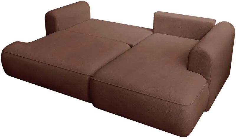Ecksofa mit Schlaffunktion Ovo Mini, L-förmig, rechtsseitig, kupferfarben, pflegeleichter Chenille-Stoff