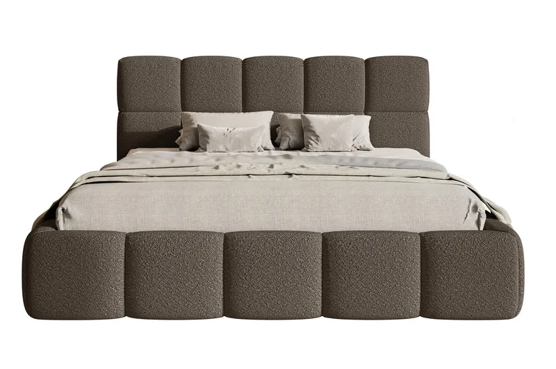 Gepolstertes Bett 120x200 cm Cloudy mit Stauraum, Metallrahmen, braunes Bouclé