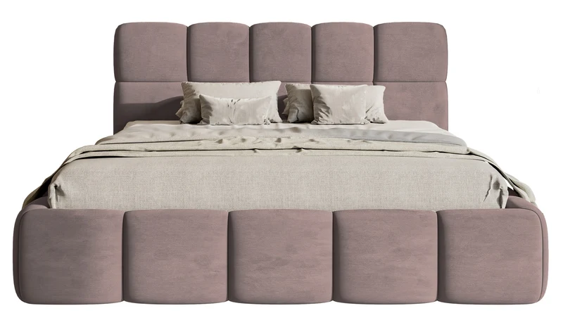 Gepolstertes Bett 120x200 cm Cloudy hellrosa Velours, wasserabweisend und pflegeleicht
