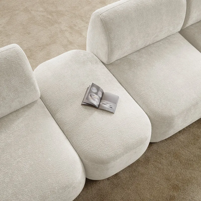 Modulares rechteckiges Pouf Bommo in cremefarbenem Chenille