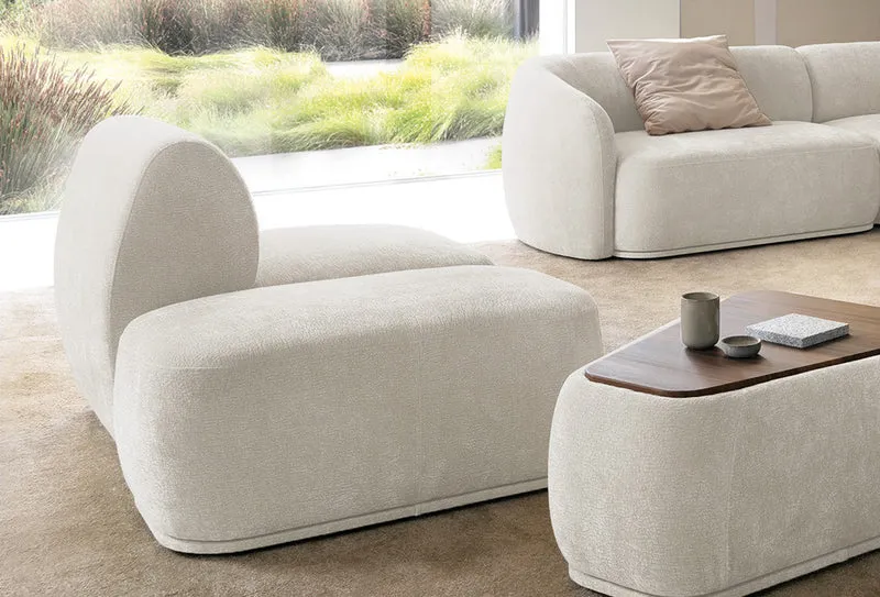 Modulares rechteckiges Pouf Bommo in cremefarbenem Chenille