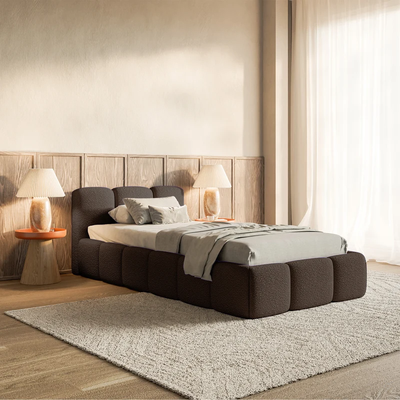 Polsterbett 90x200 cm Cloudy Low braunes Bouclé