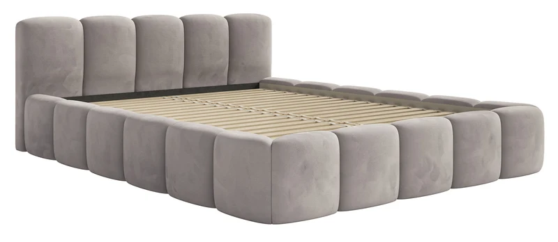 Gepolstertes Bett 120x200 cm Cloudy Low hellgrauer Velours, wasserabweisend und leicht zu reinigen