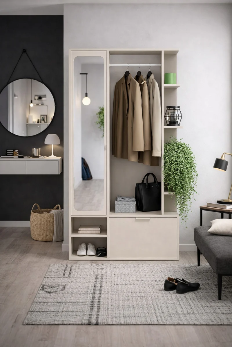 Flur-Set Nala mit Spiegel und 100 cm langer Stange in Kaschmir