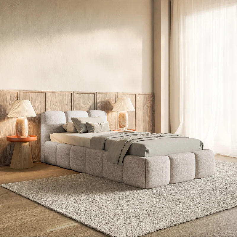 Polsterbett 90x200 cm Cloudy Low hellbeige Chenille, hydrophob