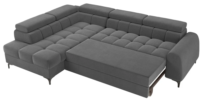 Ecksofa mit Schlaffunktion Arellio, L-förmig, linksseitig, mit Stauraum, grauer Chenille-Stoff