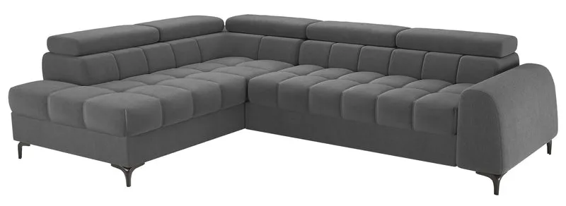 Ecksofa mit Schlaffunktion Arellio, L-förmig, linksseitig, mit Stauraum, grauer Chenille-Stoff