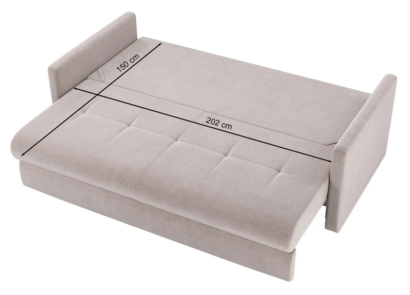 Dreisitziges ausklappbares Sofa Lorro mit Stauraum, hellbraunes Chenille