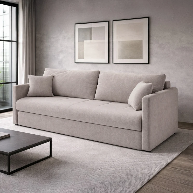 Dreisitziges Schlafsofa Lorro mit Stauraum, grau-beige Chenille