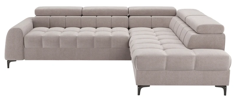 Ecksofa mit Schlaffunktion Arellio, L-förmig, rechtsseitig, mit Stauraum, grau-beiges Chenille