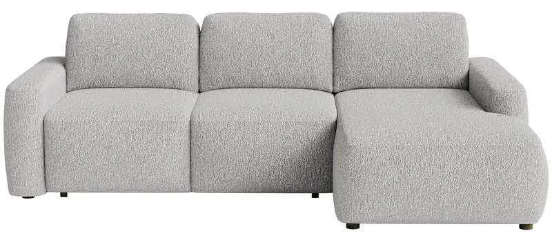 Ecksofa mit Schlafunktion Carnos Mini, L-förmig, rechtsseitig, hellgrauer Chenille-Stoff