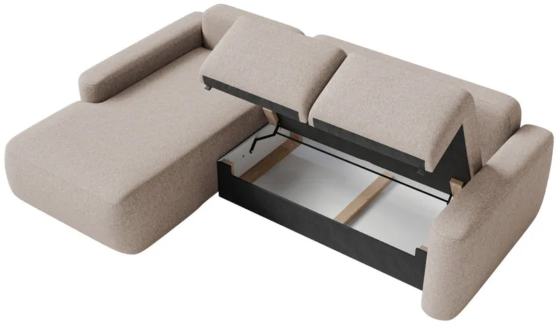 Ecksofa mit Schlaffunktion Carnos Mini, L-förmig, linksseitig, beige, pflegeleichter Chenillestoff