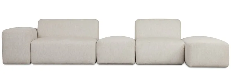 Modulares Ecksofa Pyllomi, L-förmig mit Hocker, cremefarbenes Geflecht