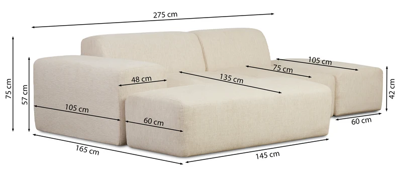Modulare Eckcouch Pyllomi L-förmig mit Hocker, hellbeige Geflecht