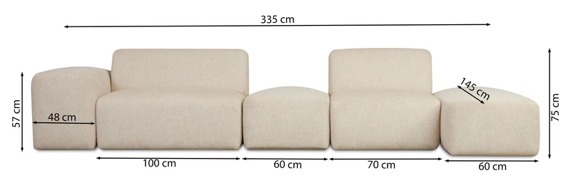 Modulare Eckcouch Pyllomi L-förmig mit Hocker, hellbeige Geflecht