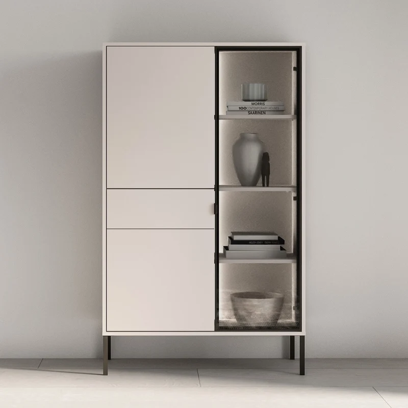 Drehtür-Vitrine Barnee mit Schublade und Beleuchtung, 92 cm, Kaschmir
