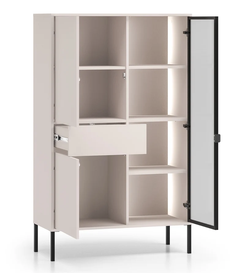 Drehtür-Vitrine Barnee mit Schublade und Beleuchtung, 92 cm, Kaschmir