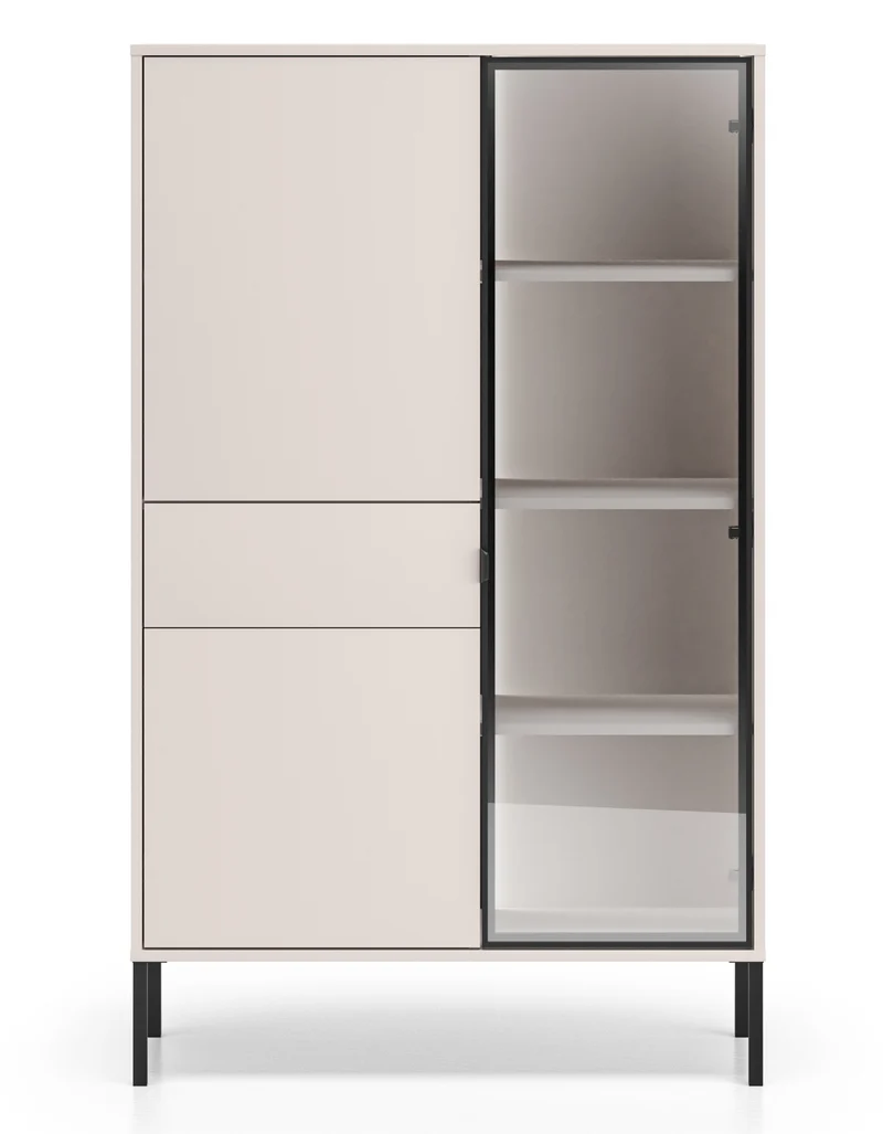 Drehtür-Vitrine Barnee mit Schublade und Beleuchtung, 92 cm, Kaschmir