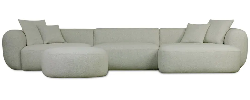 Modulares Ecksofa Baomi, großes L-förmiges, mit Hocker, rechtsseitig, Salbeigrün, Chenille