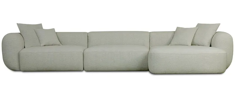 Modulares Ecksofa Baomi, großes L-förmiges, mit Hocker, rechtsseitig, Salbeigrün, Chenille