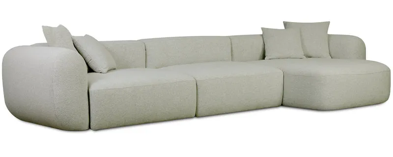 Modulares Ecksofa Baomi, großes L-förmiges, mit Hocker, rechtsseitig, Salbeigrün, Chenille