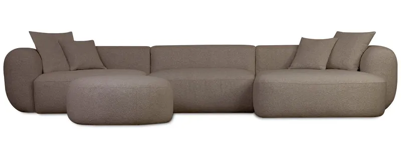 Modulares Ecksofa Baomi, großes L-förmiges, rechtsseitiges Modell mit Hocker, hellbraunes Chenille