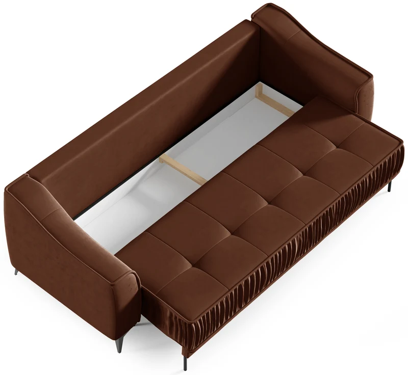 Ausziehbare Dreisitzer-Couch Louisos mit Stauraum, kupferfarbener Veloursstoff, wasserabweisend