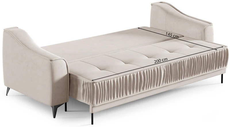 Ausziehbare Dreisitzer-Couch Louisos mit Stauraum, kupferfarbener Veloursstoff, wasserabweisend