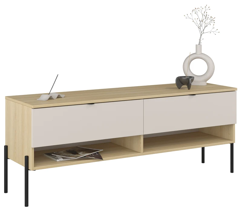 TV-Schrank Ore mit zwei Schubladen, 140 cm, Lindberg-Eiche/Kaschmir
