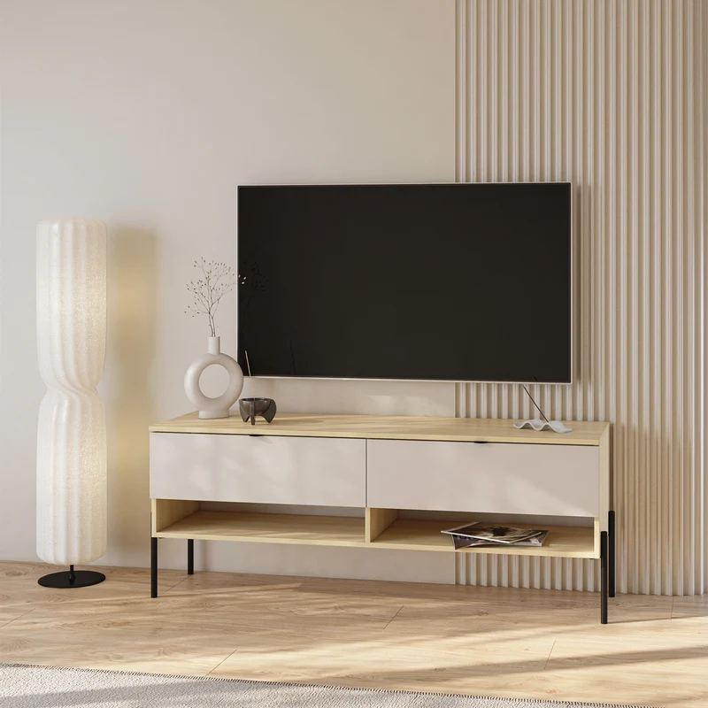 TV-Schrank Ore mit zwei Schubladen, 140 cm, Lindberg-Eiche/Kaschmir