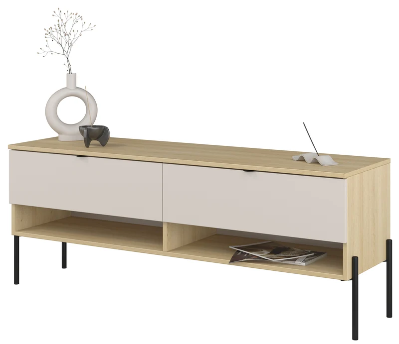 TV-Schrank Ore mit zwei Schubladen, 140 cm, Lindberg-Eiche/Kaschmir