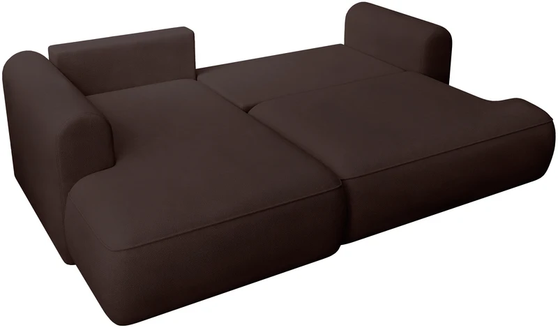 Ecksofa mit Schlaffunktion Ovo Mini, L-förmig, linksseitig, brauner Chenille, pflegeleicht