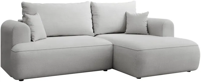 Ecksofa mit Schlaffunktion Ovo mini, L-förmig, rechtsseitig, hellgrauer Chenille-Stoff, pflegeleicht