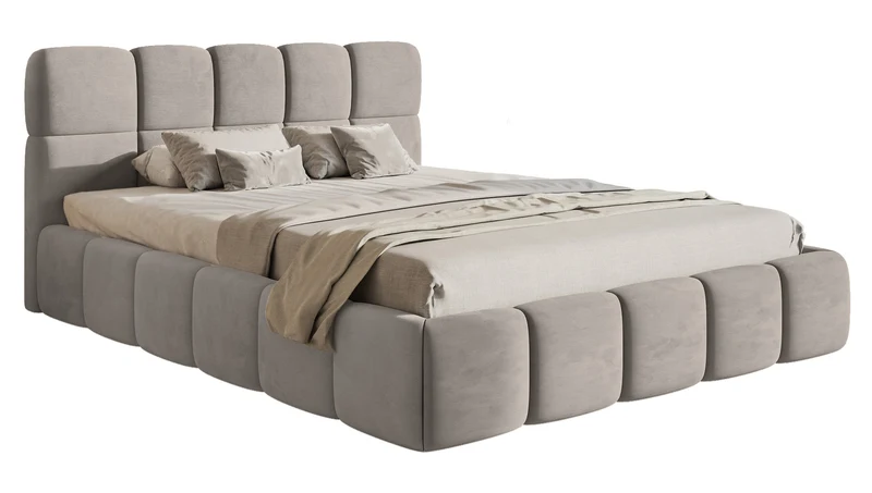 Gepolstertes Bett 120x200 cm Cloudy hellgrauer Velours, wasserabweisend und pflegeleicht