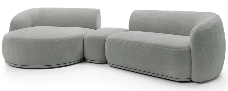 Modulares Ecksofa Bommo L-förmig mit Pouf, linksseitig, grauer Chenille-Stoff
