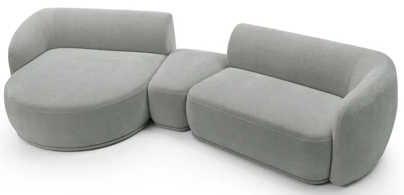 Modulares Ecksofa Bommo L-förmig mit Pouf, linksseitig, grauer Chenille-Stoff