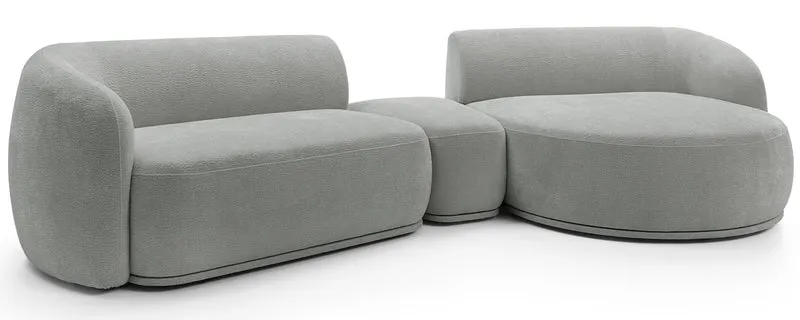 Modulares Ecksofa Bommo L-förmig mit Pouf, rechtsseitig, grauer Chenille-Stoff