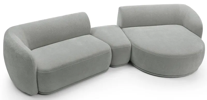 Modulares Ecksofa Bommo L-förmig mit Pouf, rechtsseitig, grauer Chenille-Stoff