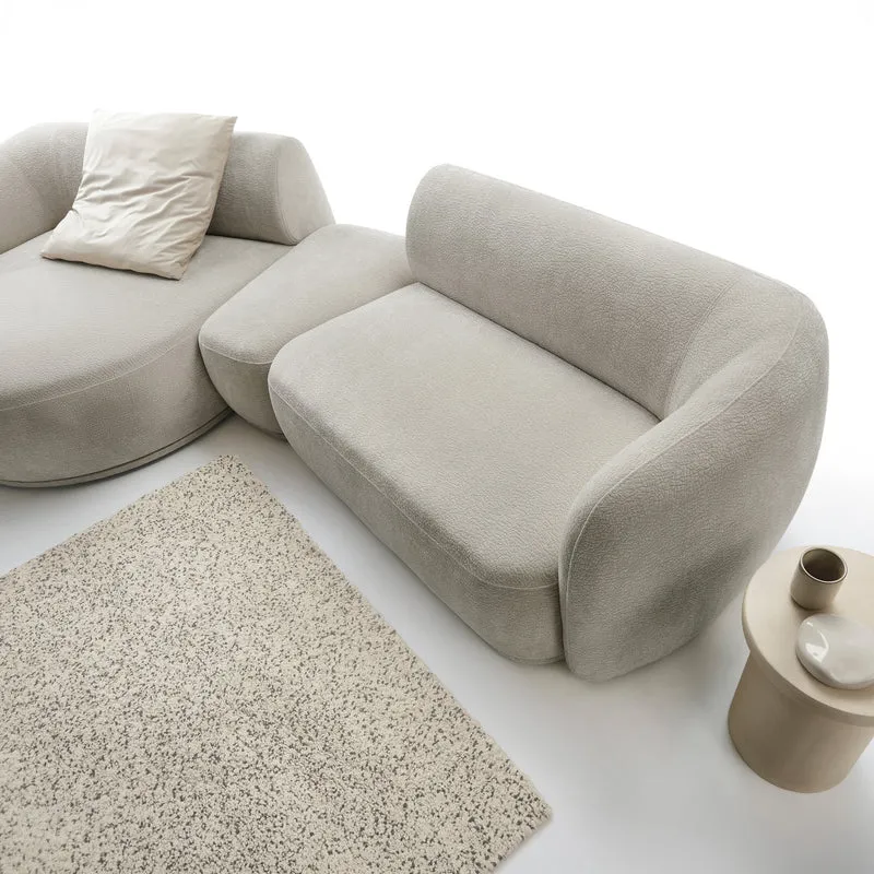 Modulare Eckcouch Bommo in L-Form mit Hocker, linksseitig, grau-beige Chenille